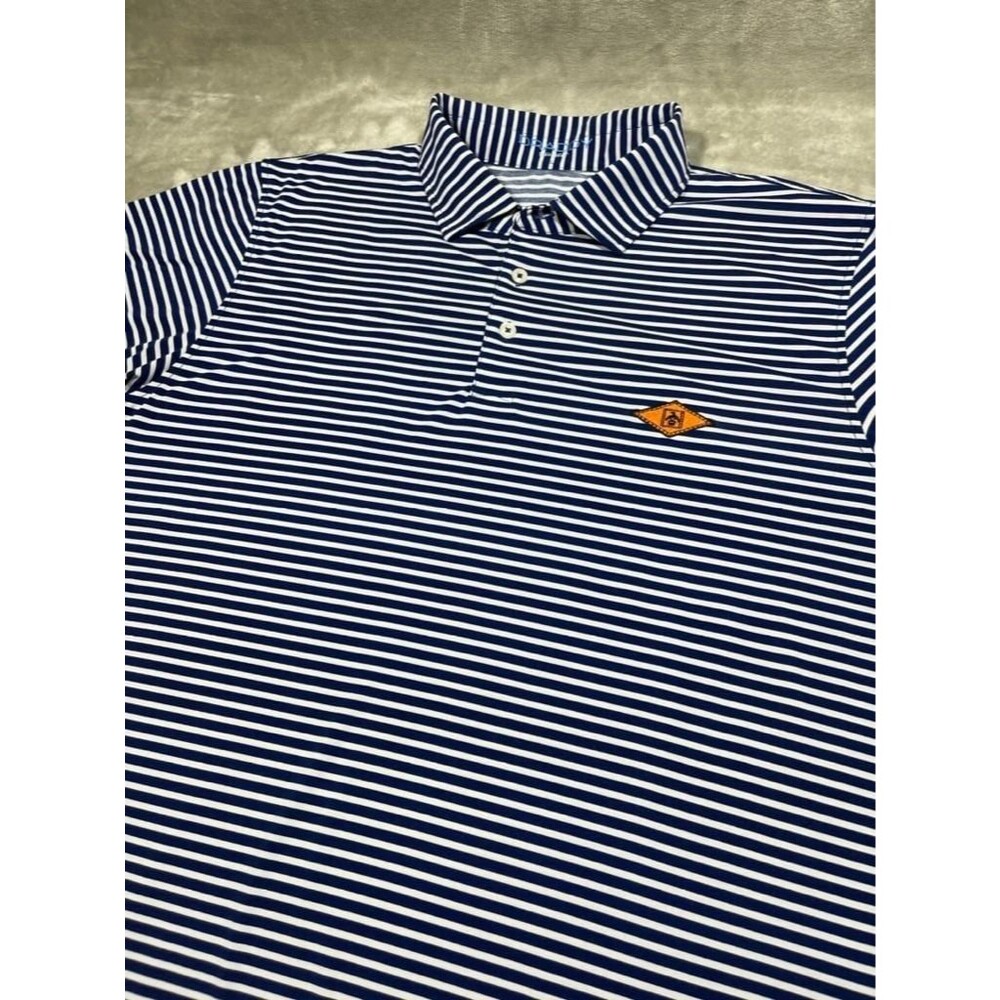 Draddy Sport Golf Polo Shirt Men Large Blue Stripe Performance Outdoor Sleeve